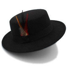 Fashion Winter Autumn Women Flat Homburg Fedora Hat For Elegant Gentleman Wool Pork Pie Chapeu Boater Hat With Fashion Feather 2024 - buy cheap