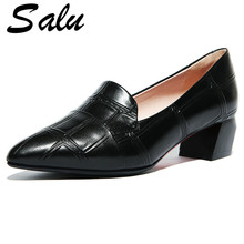 Salu BIG Size 39-43 Pumps Genuine Leather Shoes Woman High Heels Pointed Toe Dress Black Spring/Autumn Free Shipping 2024 - buy cheap
