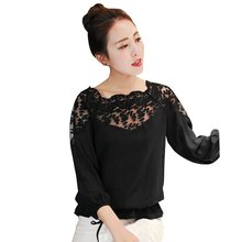 EFINNY Women Fashion Chiffon Lace Blouse Flower Embroidered Loose Blouses Long Sleeve Sexy Tops Shirts 2020 2024 - compre barato