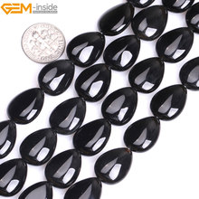 Gem-inside Natural Flat Drop Teardrop Top Drilled Beads Drip Black Agates Beads For Jewelry Making DIY Jewellery Strand 15inches 2024 - buy cheap