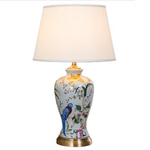 Lámpara de mesa Led E27 de cerámica china para sala de estar, dormitorio, mesita de noche, decoración de boda, 63cm, 2213 pájaros pintados a mano 2024 - compra barato