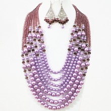 European design violet round shell simulated-pearl abacus crystal 7 rows beauty necklace earrings set romantic jewelry B1310 2024 - buy cheap