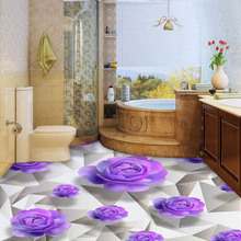 Пользовательские 3D Пол обои Пурпурная роза Гостиная Спальня Ванная комната пол Mural Картины ПВХ самоклеющаяся обои Водонепроницаемый 2024 - купить недорого
