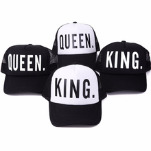 2017 new KING QUEEN Print Trucker Caps Men Women Polyester Mesh Summer Flat Visor Snapback Hat White Black Couple Gifts 2024 - buy cheap