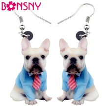 Bonsny Acrylic Sweet Sitting Tie French Bulldog Dog Earrings Big Long Dangle Drop Elegant Animal Jewelry For Women Girls Ladies 2024 - buy cheap