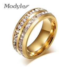 Женские кольца с австрийскими кристаллами Mostyle, свадебные коктейльные аксессуары золотистого цвета из нержавеющей стали 2024 - купить недорого