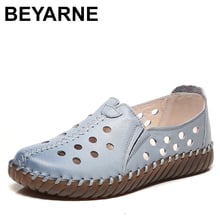 BEYARNE ummer Soft Genuine Leather Women Loafers Flat Casual Shoes Breathable Hollow Handmade Slip On Flats Shoes Woman 2024 - buy cheap