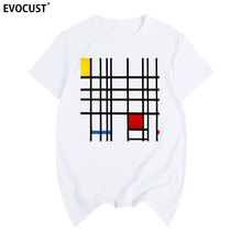 Piet Cornelies Mondrian Summer print T-shirt Cotton Men T shirt New women TEE fashion 2024 - buy cheap