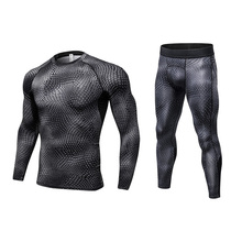 Conjunto de compressão masculino de manga longa + calça, roupa esportiva justa de secagem rápida para academia e corrida, 2017 2024 - compre barato