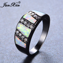 JUNXIN Fashion White Fire Opal Ring Vintage Black Gold Filled Jewelry Wedding Rings For Men And Women Dropshipping Gift 2024 - buy cheap