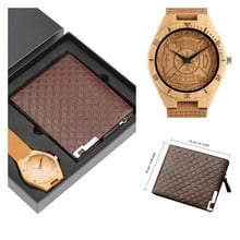 Wooden Watch Engraved Firefighter Display Men's Watches Brown Wallet Wristwatch Set Genuine Leather Wood Clock Purse Gifts 2024 - buy cheap