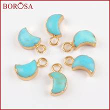 BOROSA 10PCS Moon Gold Color Natural Blue Stone Natural Turquoises Charm Pendant Beads for Necklace for Earrings Jewelry G1511 2024 - buy cheap