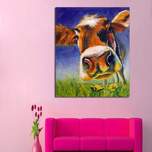 Pintura al óleo pintada a mano de 100%, cuadro de vaca Adorable para pared, arte abstracto moderno, imagen artística de Animal sobre lienzo, decoración del hogar sin marco 2024 - compra barato