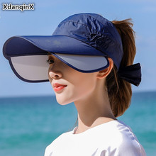 XdanqinX Sun Visor Retractable Women's Sun Hats Summer New Ladies Empty Top Hat Anti-UV Oversized Sun Visor Beach Hats For Women 2024 - buy cheap