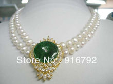 free shipping >>>>> Fashion jewelry 2 Strands 7-8mm Freshwater Pearl & Green stone Necklace 2024 - buy cheap