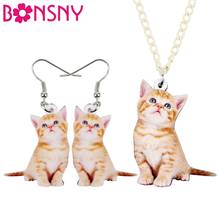 Bonsny Acrylic Jewelry Sets Sweet Cat Kitten Necklace Earrings Pendant For Women Girls Teens Cute Animal Accessories Wholesale 2024 - buy cheap