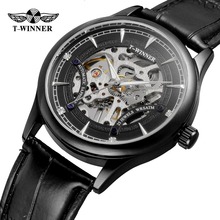 Relógio masculino esqueleto, relógio de pulso com pulseira de couro mecânico de marca winner 2024 - compre barato