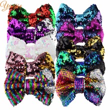 8pcs/lot bows 2021 Sole Mermaid Changable Double-Side 5" Glitter Sequin Bows Girl DIY Hair Accessories For Kids Hair Clip 2024 - buy cheap