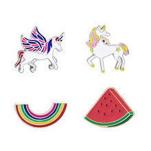 Fooderwerk Jóias Personalidade Criativa Melancia Rainbow Unicorn Pegasus Broche Liga de Zinco Dos Desenhos Animados do sexo Masculino E Feminino Pin 2024 - compre barato