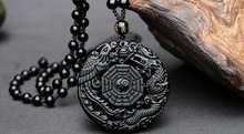 wholesale High Quality Natural stone Black Obsidian hand Carved Dragon and Phoenix Lucky Amulet For Women Men pendant Necklaces 2024 - buy cheap