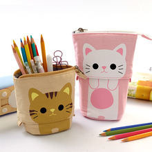 Cute Retractable Cat Pencil Case Storage Organizer School Office Supply Student Stationery Girl Cosmetics Pencilcase Makeup Bag 2024 - buy cheap