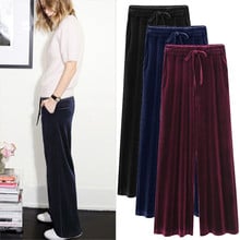 2019 Plus size M-6XL Spring Summer Gold velvet Wide leg Pants Women High waist Trousers Fashion Elastic waist Casual Pants G397 2024 - buy cheap