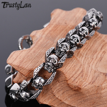 TrustyLan Punk Rocker Skull Bracelet Men Heavy Stainless Steel Men's Bracelets Gothic Jewellery Halloween Accessories Drop Ship 2024 - buy cheap