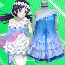 Hot Anime Love Live Nozomi Tojo Cosplay Theatrical Costume Apparel Blue Chiffon Satin Lolita Dresses Present Garland ZQ015 2024 - buy cheap