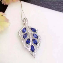 natural sapphire stone pendant 925 Sterling silver Natural gemstone Pendant Necklace trendy Luxury big leaves women girl jewelry 2024 - buy cheap