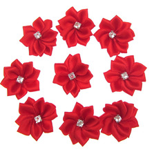 40Pcs Red Small Satin Flowers Fabric Rhinestone Flowers Appliques Sewing Decoration Wedding Garment 2.8cm 2024 - buy cheap