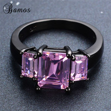 Bamos Retro Pink Square Stone Ring Promise Wedding Rings For Women Girls Black Gold Filled Boho Fine Jewelry Anniversary Gift 2024 - buy cheap