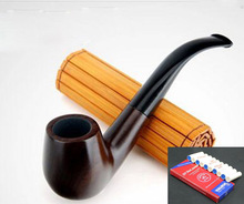 Pipa redonda de madera de ébano hecha a mano para fumar tabaco, tubos con filtros de 9mm, Pipa de madera, FT508y, 16 herramientas 2024 - compra barato