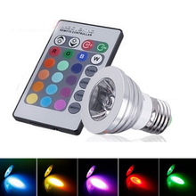 Светодиодная лампа E27 RGB с дистанционным управлением, 3 Вт, 85 ~ 265 В переменного тока, 16 меняющихся цветов 2024 - купить недорого