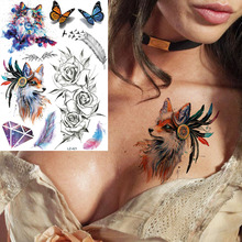 YURAN India Tribe Fox Feather Black Sketch Flower Tattoos Stickers Flash Cats Temporary Tattoos Women Girl Custom Body Art Tatto 2024 - buy cheap