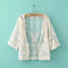 Thin summer short cardigan fashion ladies knitted sweater sun-proof cover up cute flower butterfly embroidered lace cardigan 2024 - buy cheap