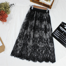 Women Sexy Lace Mesh Skirt Spring Summer Casual High Waist Elastic Floral Hollow Out A-Line See Through Tulle Long Skirt 142 2024 - buy cheap