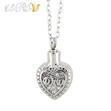 stainless steel letter pattern stereo heart urn cremation jewelry ashes necklace memorial dad pendant with o-shaped chain 2024 - buy cheap