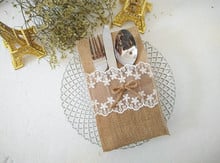 Rustic Hessian Burlap Cutlery Knives and Forks Holder Pouch with Lace Pack of 50 with free shipping wedding decorations 2024 - buy cheap