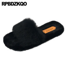 Fuzzy Fluffy Korean Sandals Most Popular Products Black Slides Open Toe Designer Slippers Summer Shoes Faux Fur Women Plain 2021 2024 - buy cheap