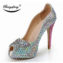 BaoYaFang 2019 New Arrive Open Toe Crystal Womens wedding shoes Woman High heeled Platform shoes fish Toe shoes Woman Thin heel 2024 - buy cheap