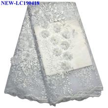 Wthie color Embroidered 3D applique Mesh lace fabric 5 yards/pcs French Net lace fabrics high quality with beads 5 yards  JY013 2024 - buy cheap