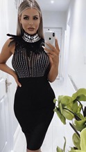 Black Bandage Dress Rayon Sexy Beading Women Sequin Party High Neck Sleeveless Summer Dresses Fashion Clothes Bodycon Vestidos 2024 - buy cheap