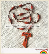 Freeship wholesale cheap ovel wooden bead religious rosary, rope & cord knotted catholic rosary necklace with wooden cross Anka 2024 - buy cheap
