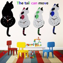 Relógio de parede em forma de gato, relógio de parede criativo de desenho animado fofo para decoração de casa, para correr e mover silencioso 2024 - compre barato