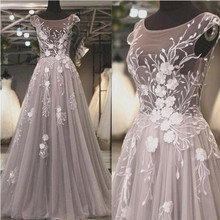 Fashion Cheap Robe De Soiree Elegant Round Neck A line Evening Formal Dresses Long Appliques Sexy Open Back Prom Party Dresses 2024 - buy cheap