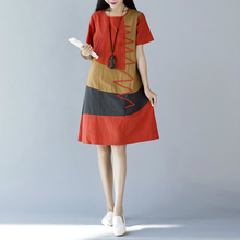 Vestido holgado de lino y algodón para mujer, ropa de manga corta con costuras, estilo nacional, talla grande, 2019 2024 - compra barato