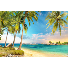 Blue Sky and Sea Tropical Beach Scenic Backdrop Printed Palm Trees Beautiful Sunset View Kids Seaside Party Photo Backgrounds 2024 - buy cheap