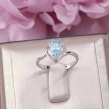 Женские кольца из серебра 925 пробы с топазом, обручальное кольцо с 100% натуральным овальным сердцем и голубым драгоценным камнем 2024 - купить недорого