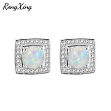 RongXing Square Design Blue/White Fire Opal Stud Earrings For Women Vintage Silver Color Fashion Jewelry Ear0786 2024 - buy cheap