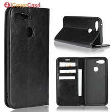 Capa de couro genuíno de luxo para oppo f9, capa tipo carteira real de negócios, acessório para celular oppo f9 pro 2024 - compre barato